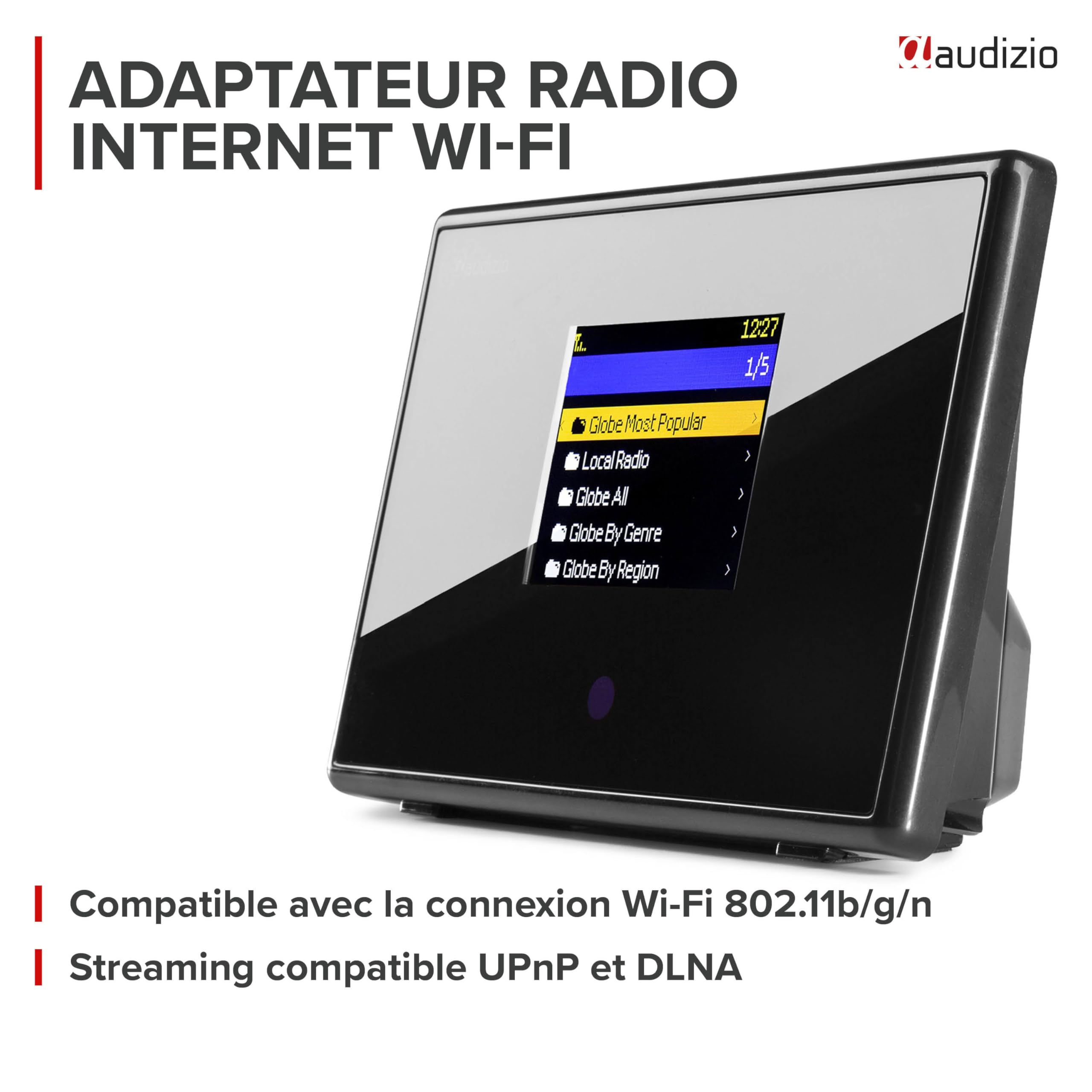 Audizio Turin Tuner Radio Internet WiFi avec Sortie BT sans Fil - Adaptateur Hi-FI pour Écouter la Radio sur Enceintes ou Casque BT - Radio Internet Maison Compacte
