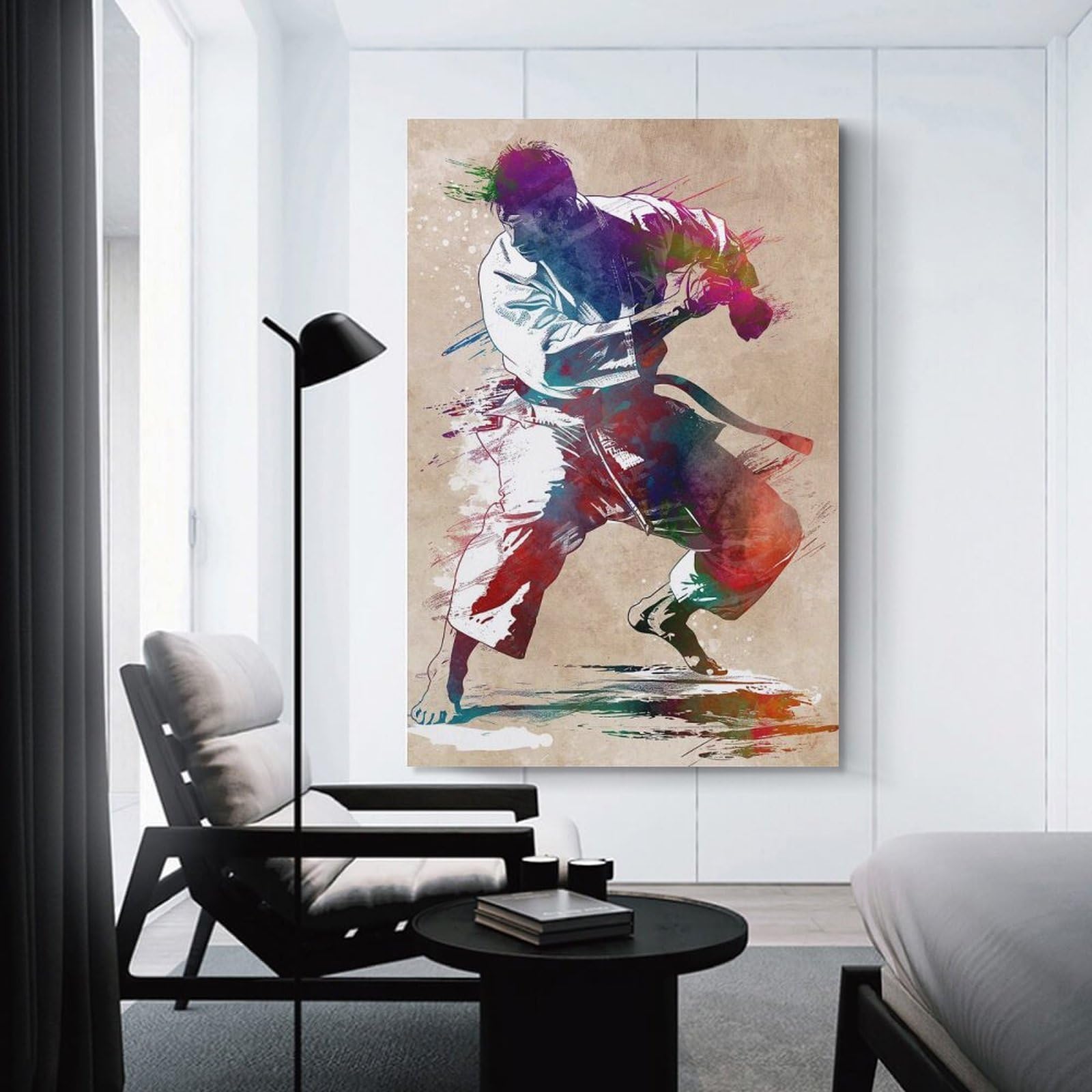 Junmoney Decorative Canvas Print Karate Watercolor Art, 24x36inch(60x90cm), for New Homes, Bedrooms Or Workspaces, A Wall Art Gift for Fresh Interiors