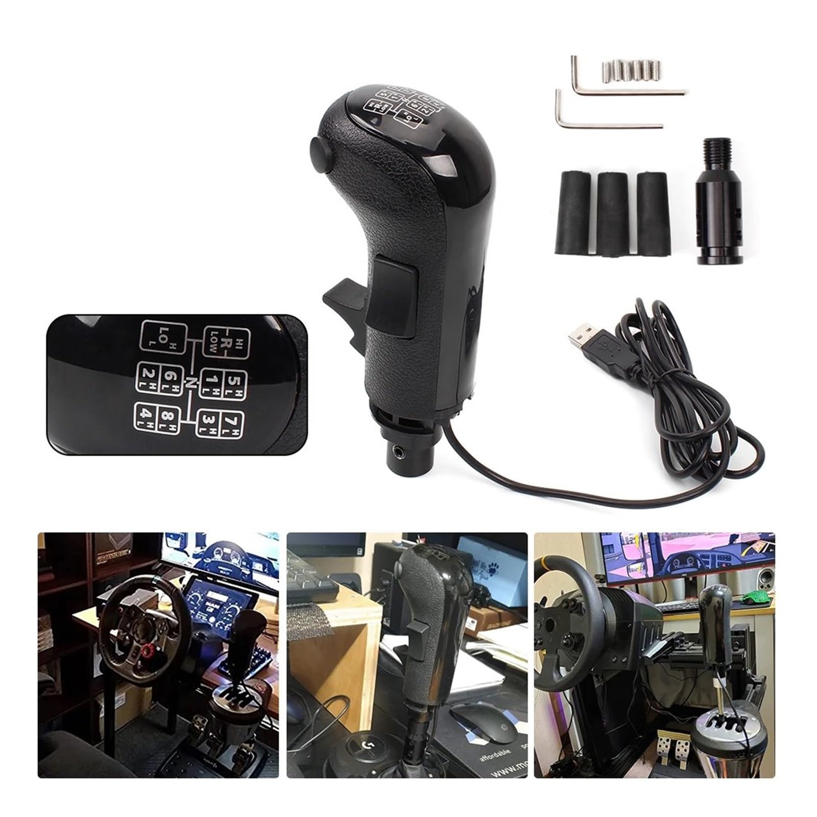 XJJJWL Schaltknauf Für Logitech Für G923 G29 G27 G25 TH8A Für ATS ETS2 LKW Spiele PC USB High Low Getriebe Simulator Shifter Knopf USB Schaltknauf HB043 Auto Getriebekopf(02-for Scania Simulator)