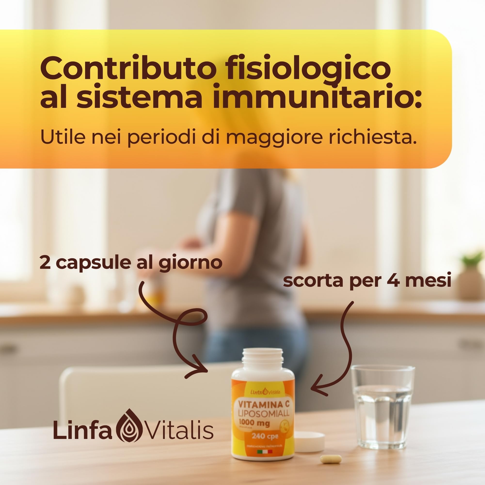 Vitamina C Liposomiale 1000mg Alto Dosaggio 240Cps Vegane (4 Mesi) - Contribuisce alla Riduzione della Stanchezza e Protezione dallo Stress Ossidativo