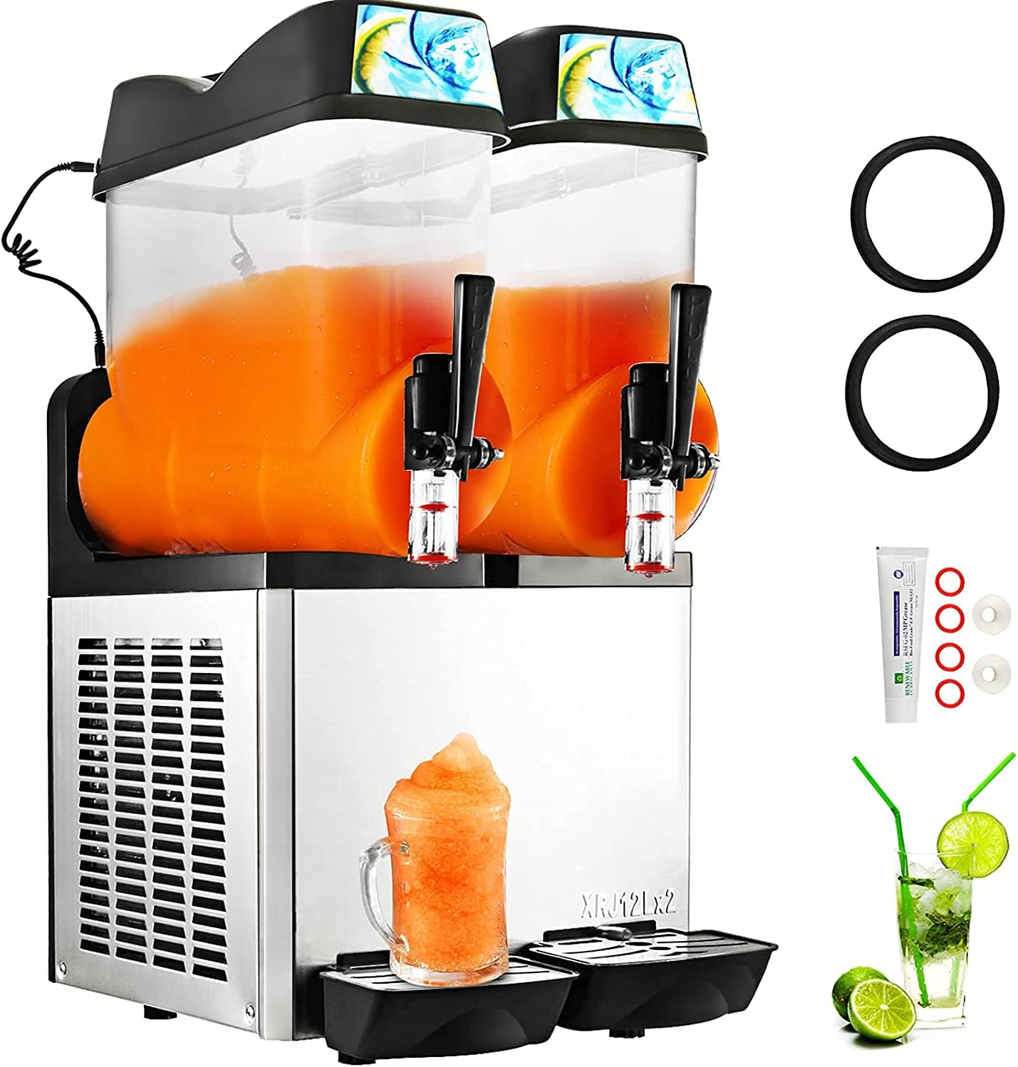 Commercial Margarita Machine, 24L Frozen Drink Machine,700W Commercial Slushy Machine, 2 Bowl Slushie Machine, Frozen Drink Machine for Restaurant Bar Party