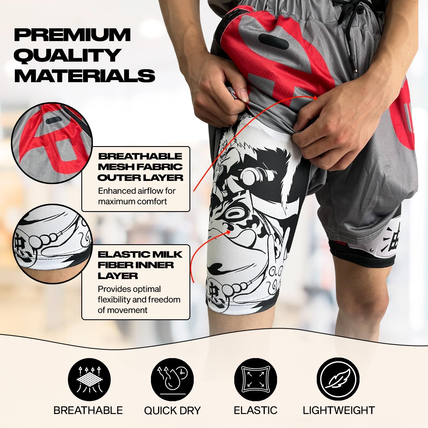 Crown Anime Shorts - Breathable Stretch Compression Gym Short with Pockets and Towel Holder - Image 2