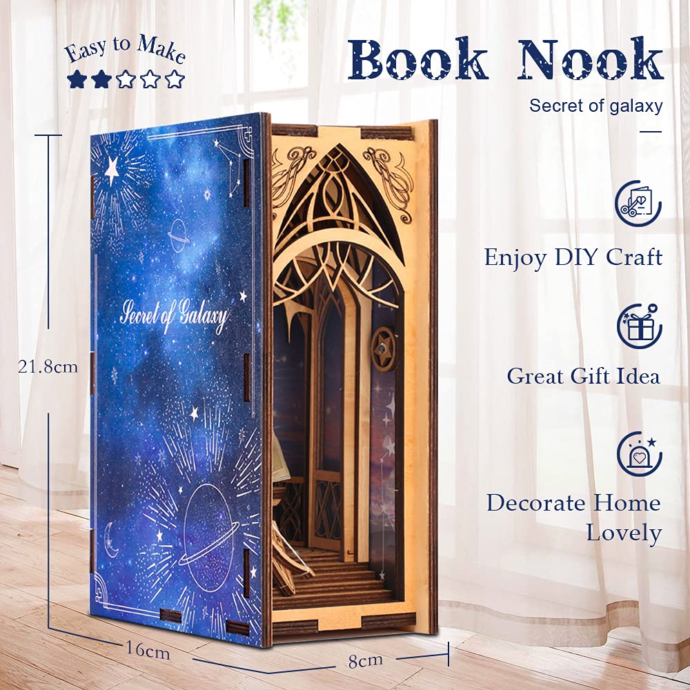 Kit Booknook CUTEBEE – Librairie Miniature Du Comte Chat Avec Éclairage LED Et Couvercle Anti-Poussière, Maquette 3D En Bois à Assembler Pour Adultes
