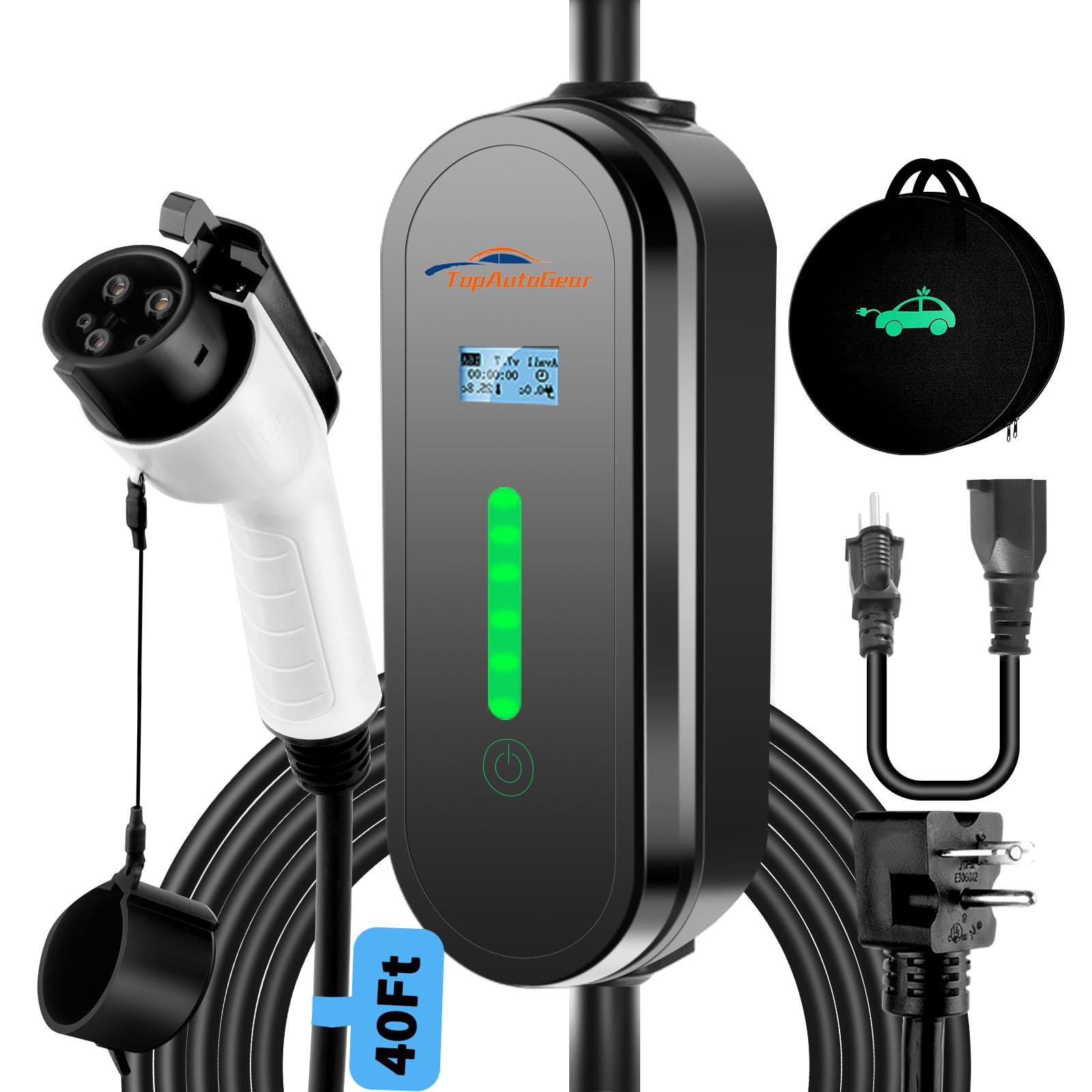 Photo 1 of TopAutoGear Portable EV Charger Level 1 & 2, 110V-240V, 8-16A Adjustable, NEMA 6-20 Plug with 5-15 Adapter, 40ft, Emergency Backup Travel Cable, Compatible with All J1772 EVs