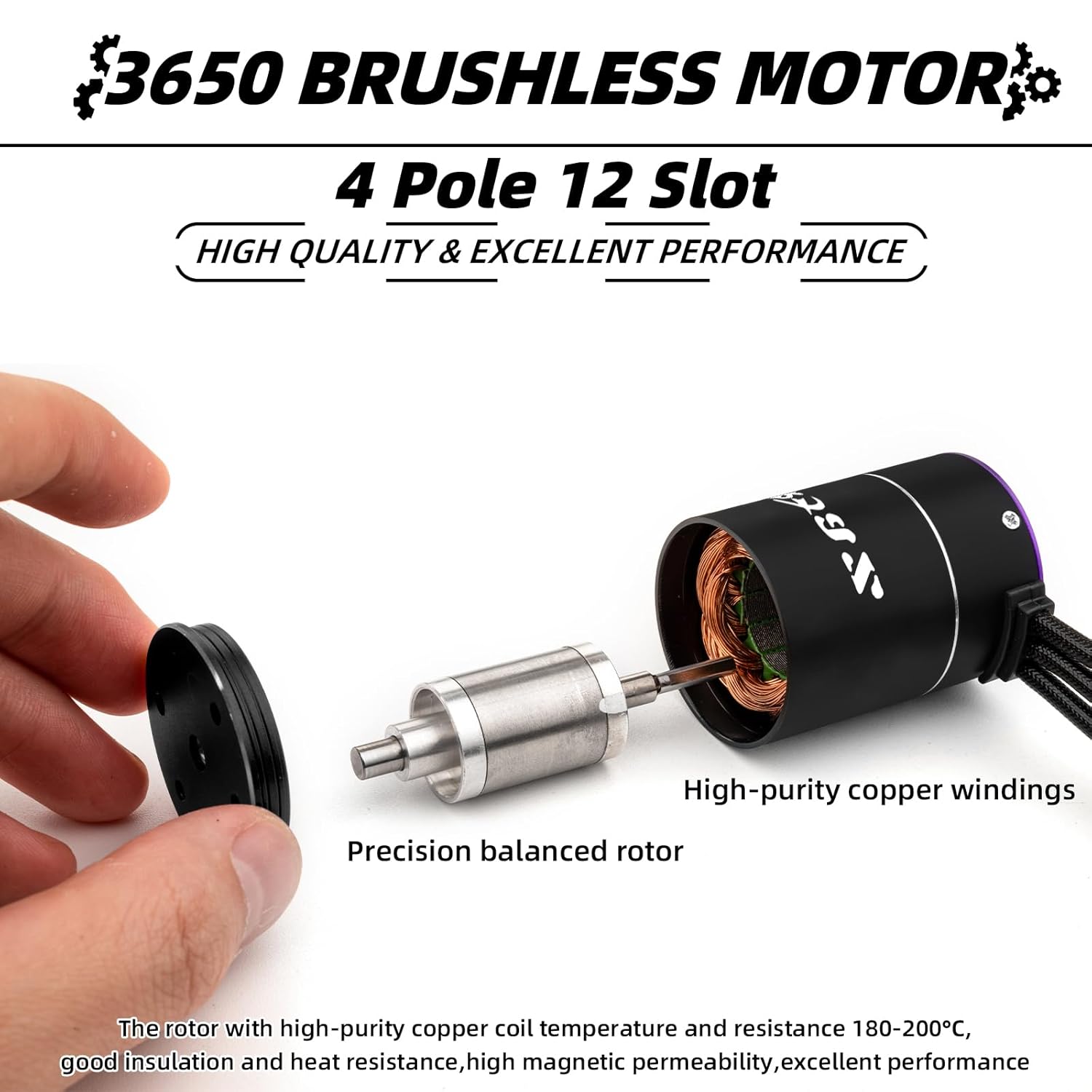 550 3650 Brushless Motor 3.175mm Shaft 1/10 2600KV Waterproof for 1:10 Scale RC Climb Slow Linear Car TRX4 SCX10 (2600KV)