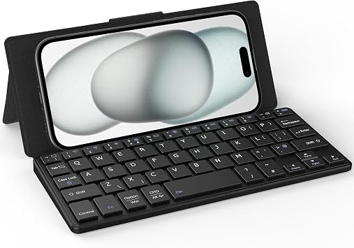 CACOE Dual-Channel Bluetooth Mini Keyboard, Portable Wireless Keyboard With Stand for Phone, iPad Mini, Samsung, Ultra-Thin Foldable Compatibel With iOS, Android and Windows, Black