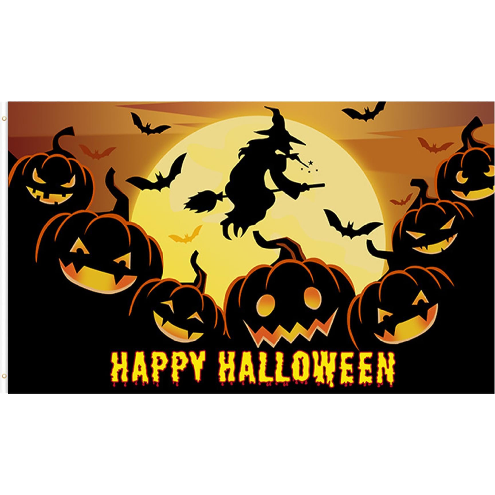 Hbbgdiy Halloween Flag 3x5ft Double Sided Banner with Grommets, Pumpkin Bat Witch Themed Yard Flag for Outdoor Garden, Spooky Halloween Party Decorations