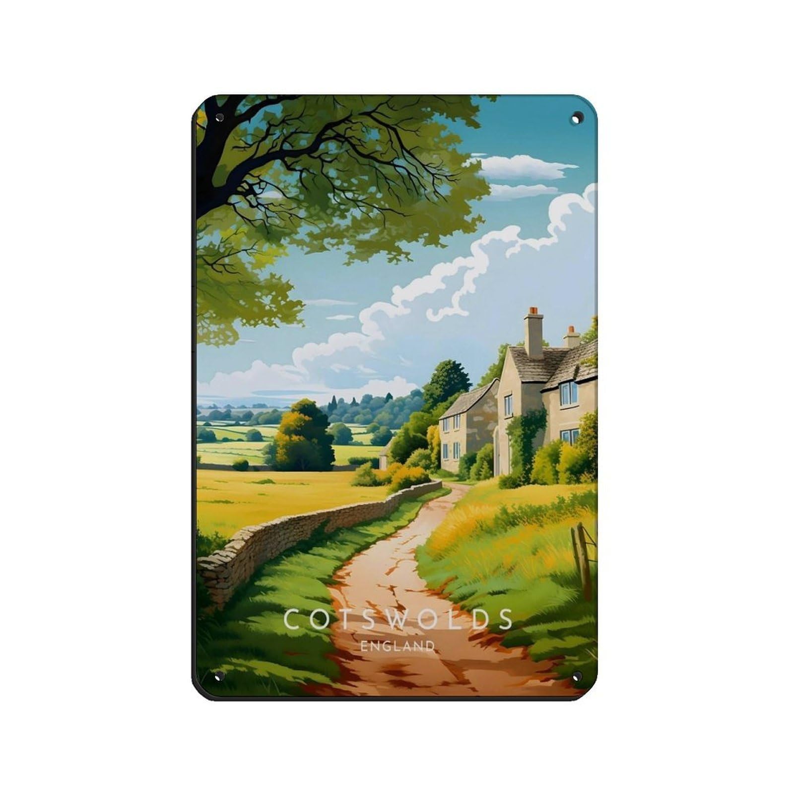 Lxwnze 20L X 30W Cm Cotswolds Travel- England, Cotswolds Retro Poster Metal Tin Sign Chic Art Retro Iron Painting Bar People Cave Cafe Family Garage Poster Wall Decoration 8X12inch(20X30cm)