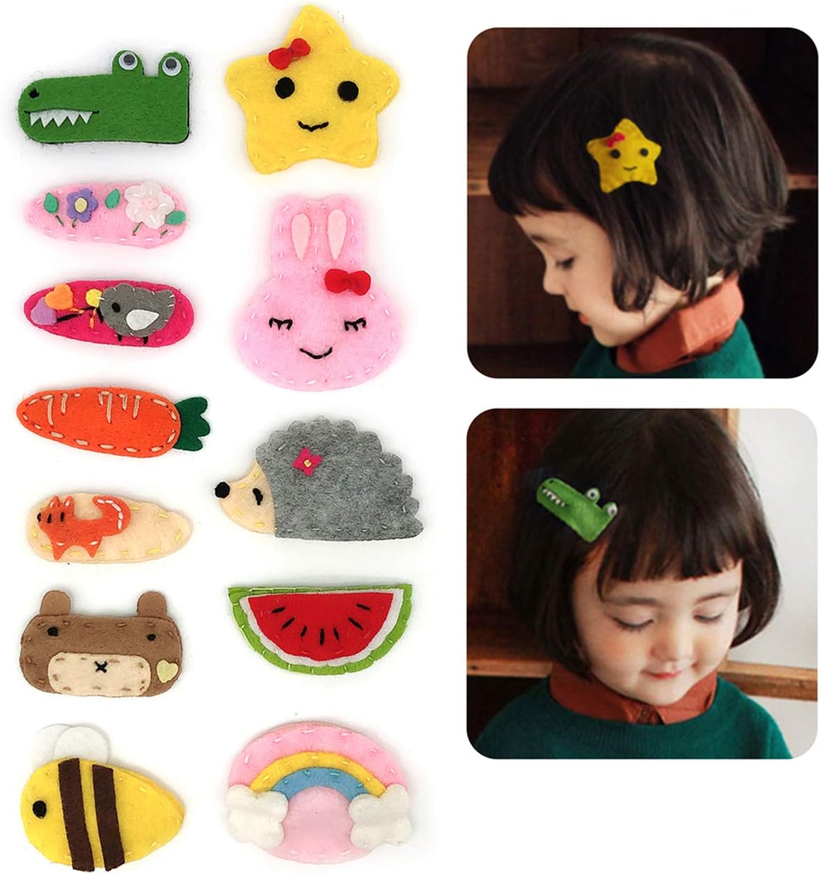 Elesa Miracle Toddlers Baby Girl Hair Clips Barrettes Animal Pattern Felt Snap Clips Hair Bows for Toddlers Girl Kids