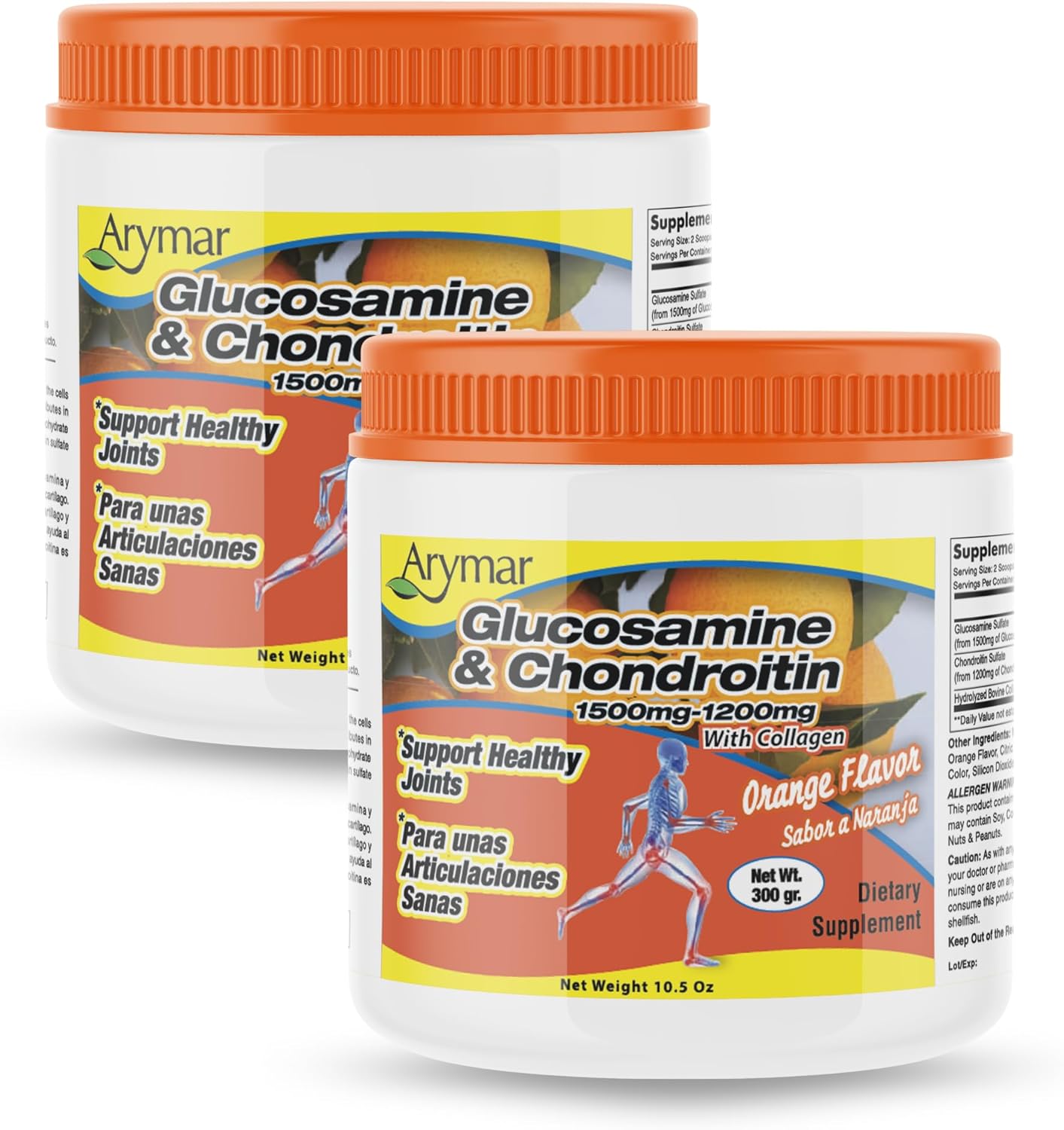 Arymar Glucosamine Chandroitin Powder (1500mg/1200mg) - Joint Health Support Supplement - Helps Maintain Mobility & Flexibility - High Absorption Formula - 300g (10.5 oz) (2, 20.3)