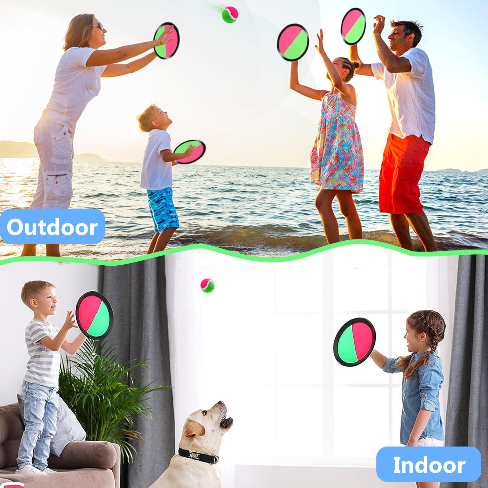 Jeu De Raquettes Velcro Avec Balles - 2 Raquettes + 4 Balles, Pour Enfants, Jardin, Plage, Piscine