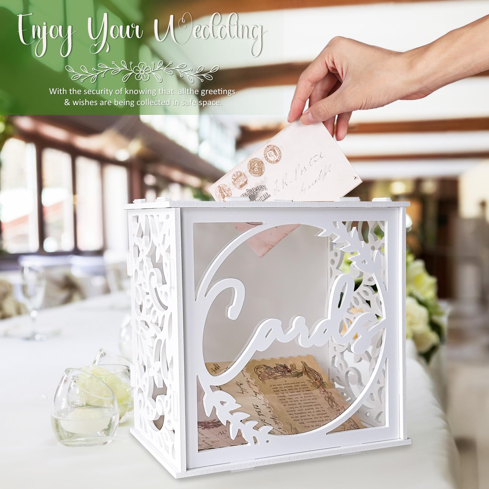 Wedding Card Box for Reception, PVC Gift Card Box Holder with Slot and Acrylic Window Birthday Graduation Party Decorations