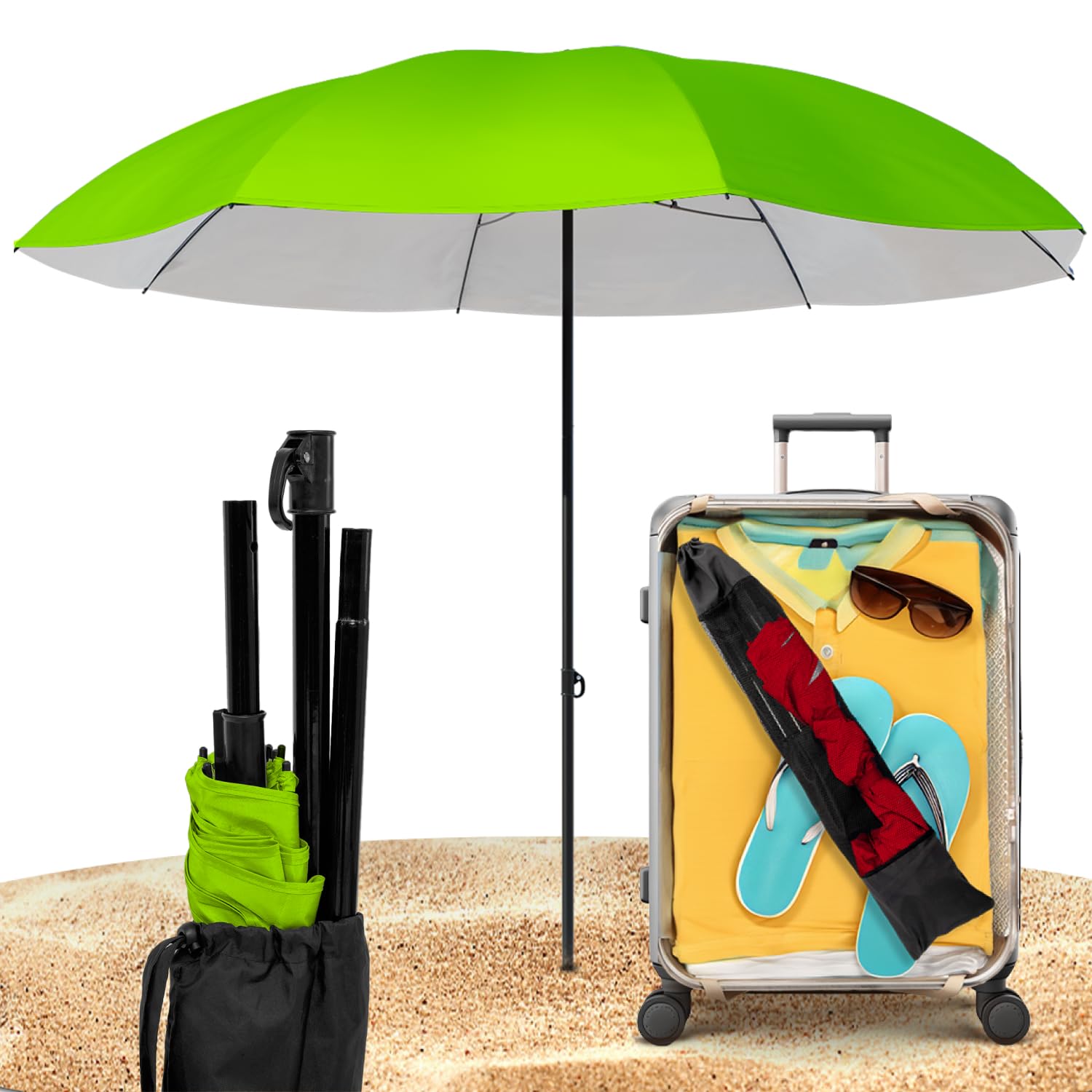 STYNGARD Reise Sonnenschirm mit UV Schutz 50+ [155 cm ⌀] - Strandschirm Sonnenschirm Strand mit Abspannleinen Modell NIZZA