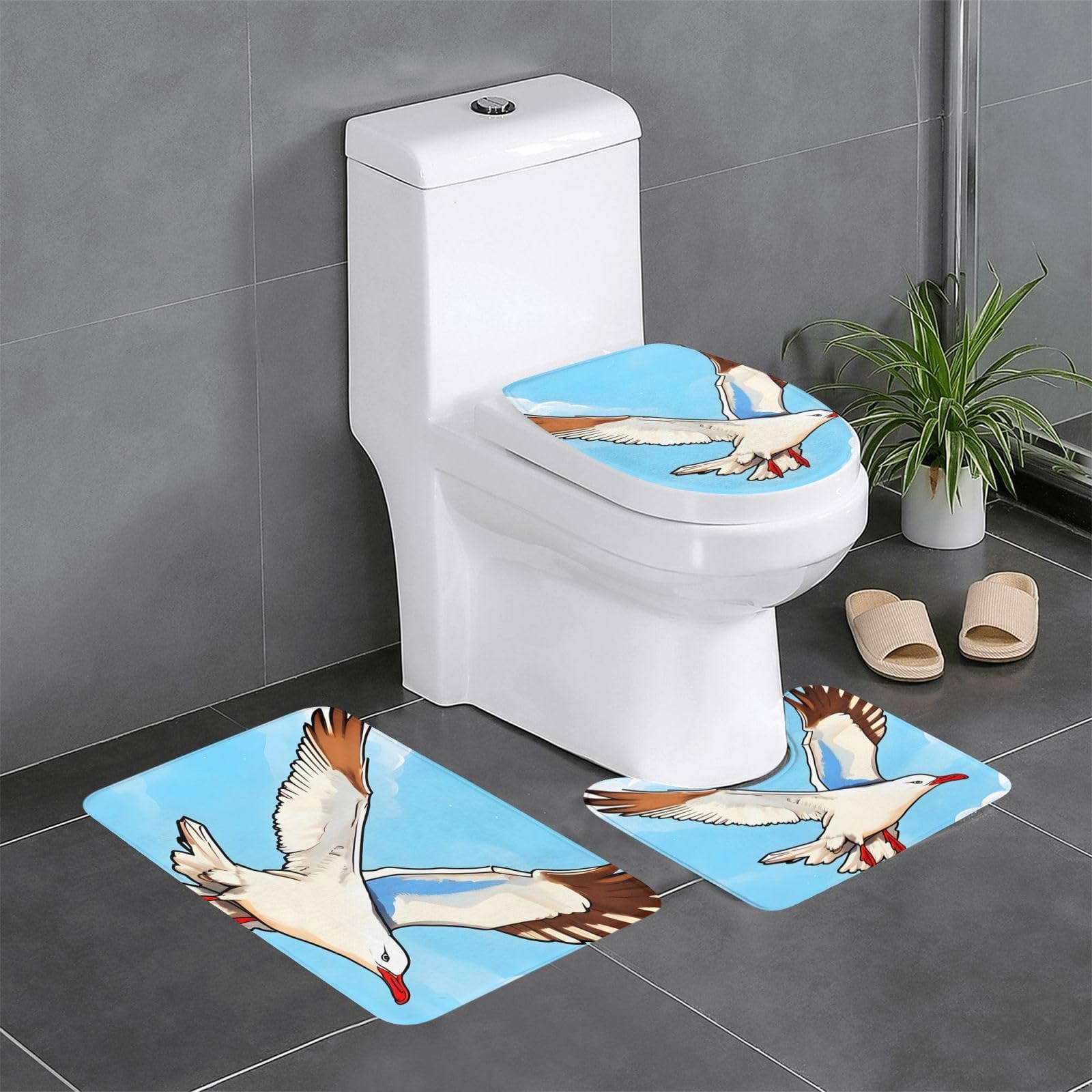 Tapis de salle de bain antidérapants Flying Seagulls lot de 3 pour toilettes et coiffeuse
