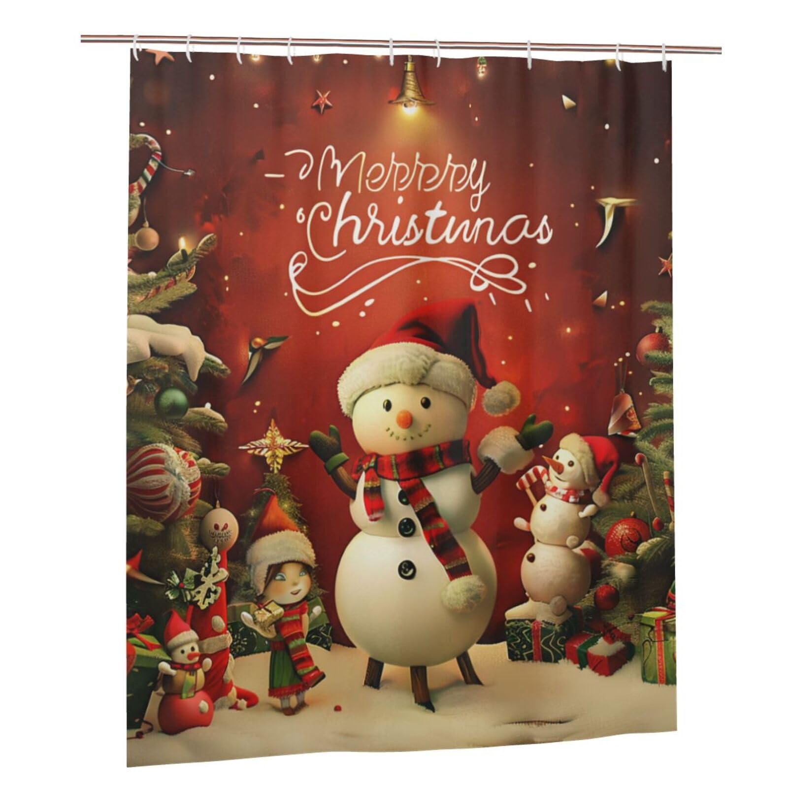 BWWHCCTI Merry Christmas Printed Shower Curtain With 12 Plastic Hooks Opaque Quick Drying Waterproof Shower Curtains Sets For Bathroom 152x183 Cm