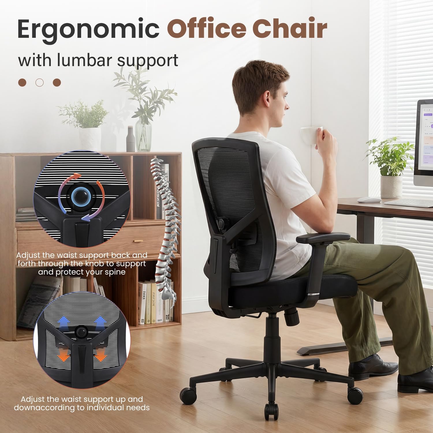 600lbs Big and Tall Office Chair with Adjustable Lumbar Support,Ergonomic Heavy Duty Office Chair for Heavy People,Mesh Desk Chair with Wide Seat for Home