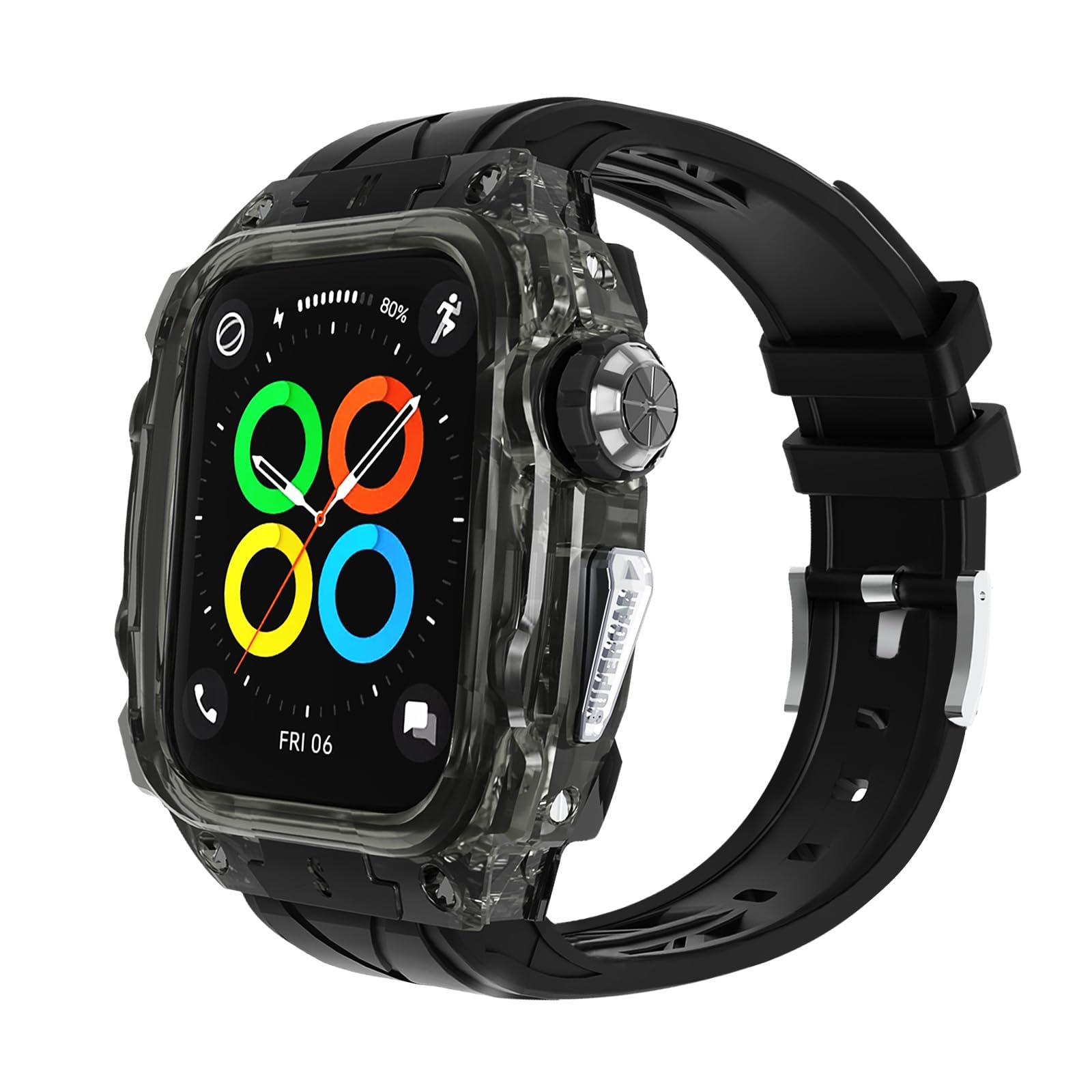 Bands with Case Compatible with Apple Watch 9/8/7 45mm, FS91 Sport Series polycarbonate Case Protective Cover for iWatch 6/SE/5/4 44/45mm Men(Black)