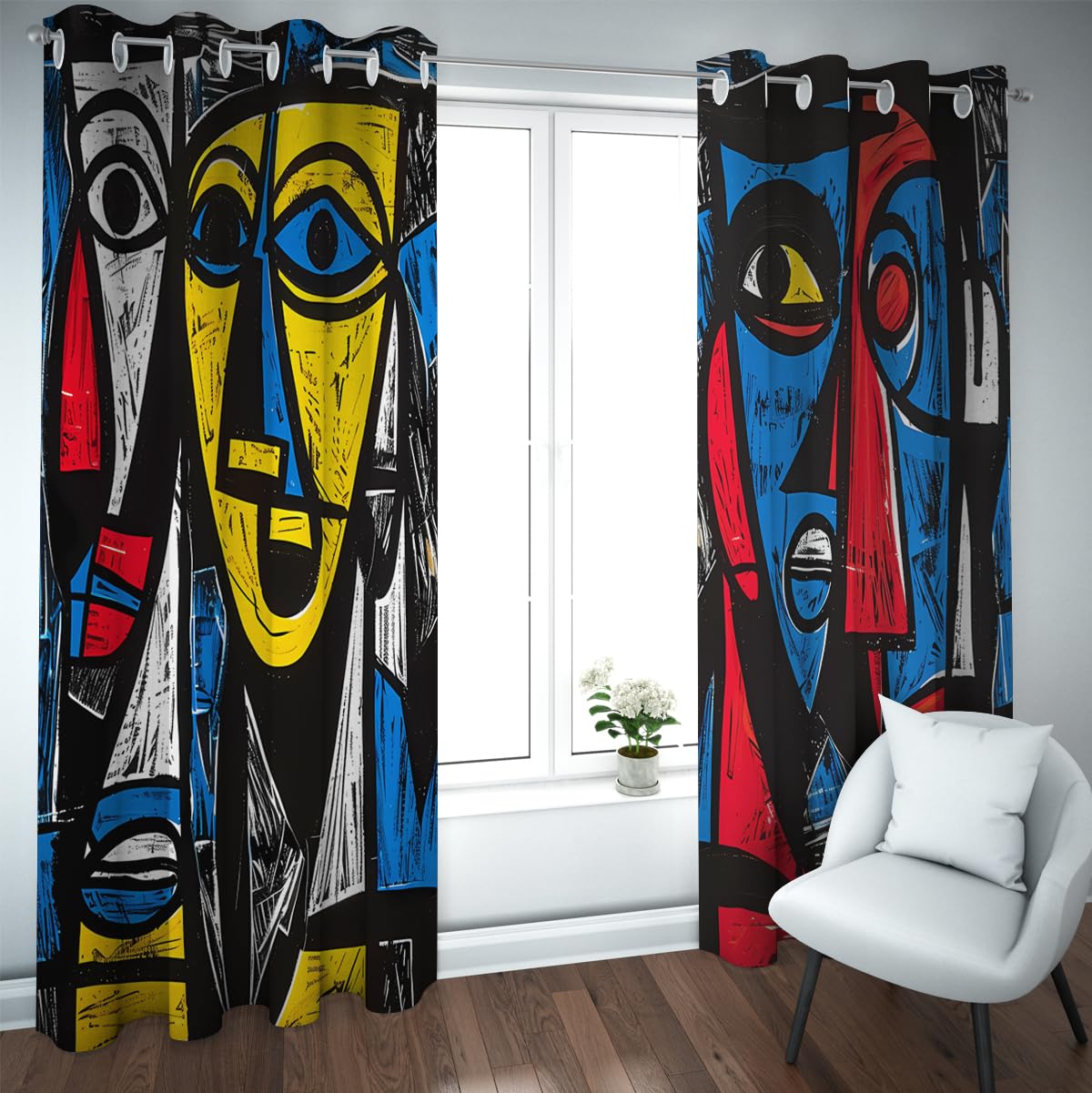Rideaux occultants de salon à œillets avec motifs abstraits