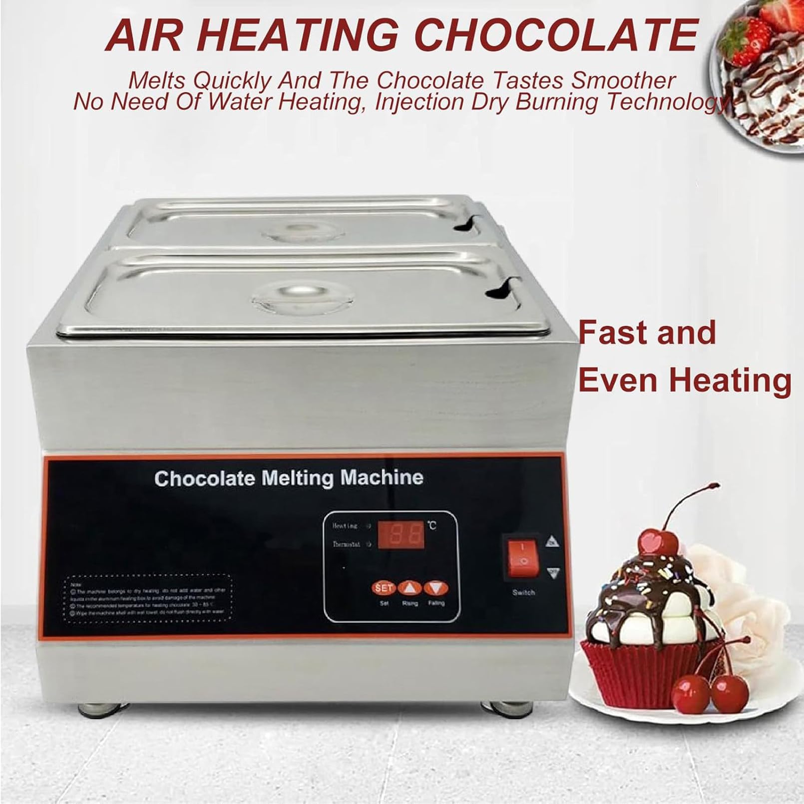 Tempéreuse à Chocolat Commerciale 500 W Électrique pour Chocolat 12L Fondoir à Chocolat Température Réglable 0-95 ℃ en INOX Alimentaire pour Chauffer Beurre Crème Lait,2tank