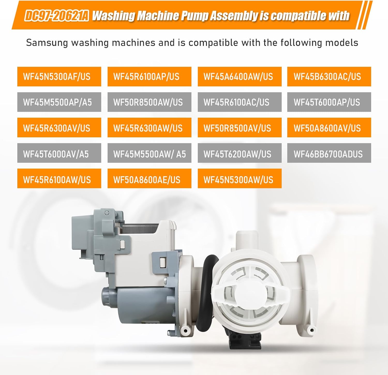 DC97-20621A, DC97-17999N Washer Pump Assembly Compatible with Samsung Washing Machine Drain Pump Motor Replace DC31-00187A PX3516-01 4959632 AP6807020 PS12592830 EAP12592830