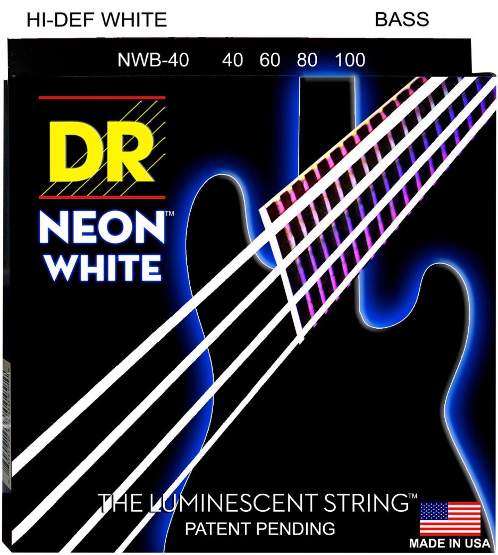 DR StringsNWB40 40-100 Lite Set Handmade Neon Hi-Def White Coated Bass Strings