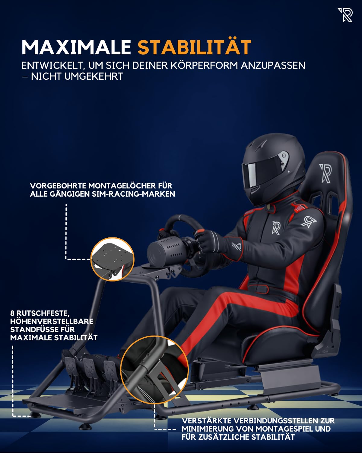 Ranqer Simulator Racing Seat, verstellbarer Rennsitz aus PU-Leder für SimRacing, ergonomischer Cockpit-Sitz, geeignet für PC, PlayStation und Xbox, Lenkrad und Pedale separat erhältlich