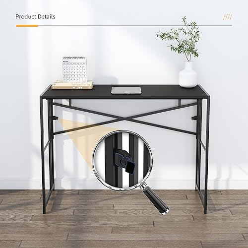 Miniatura 9 de Escritorio plegable de 40 pulgadas para computadora de juegos, escritorio de campamento, no requiere montaje, mesa de oficina en casa, color negro