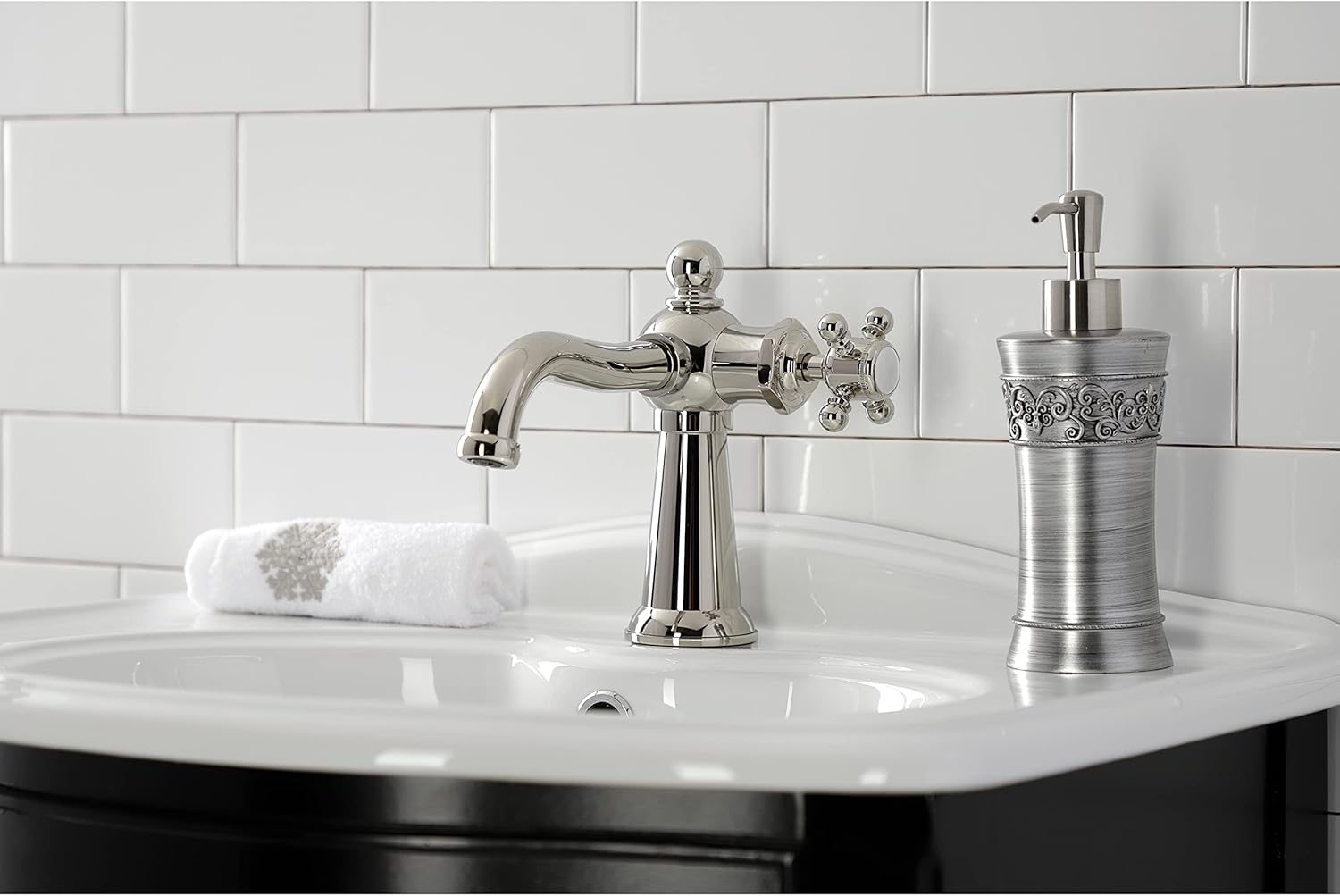 Kingston Brass KS154BXPN Nautical Single-Handle Bathroom Faucet with Push Pop-Up, Polished Nickel