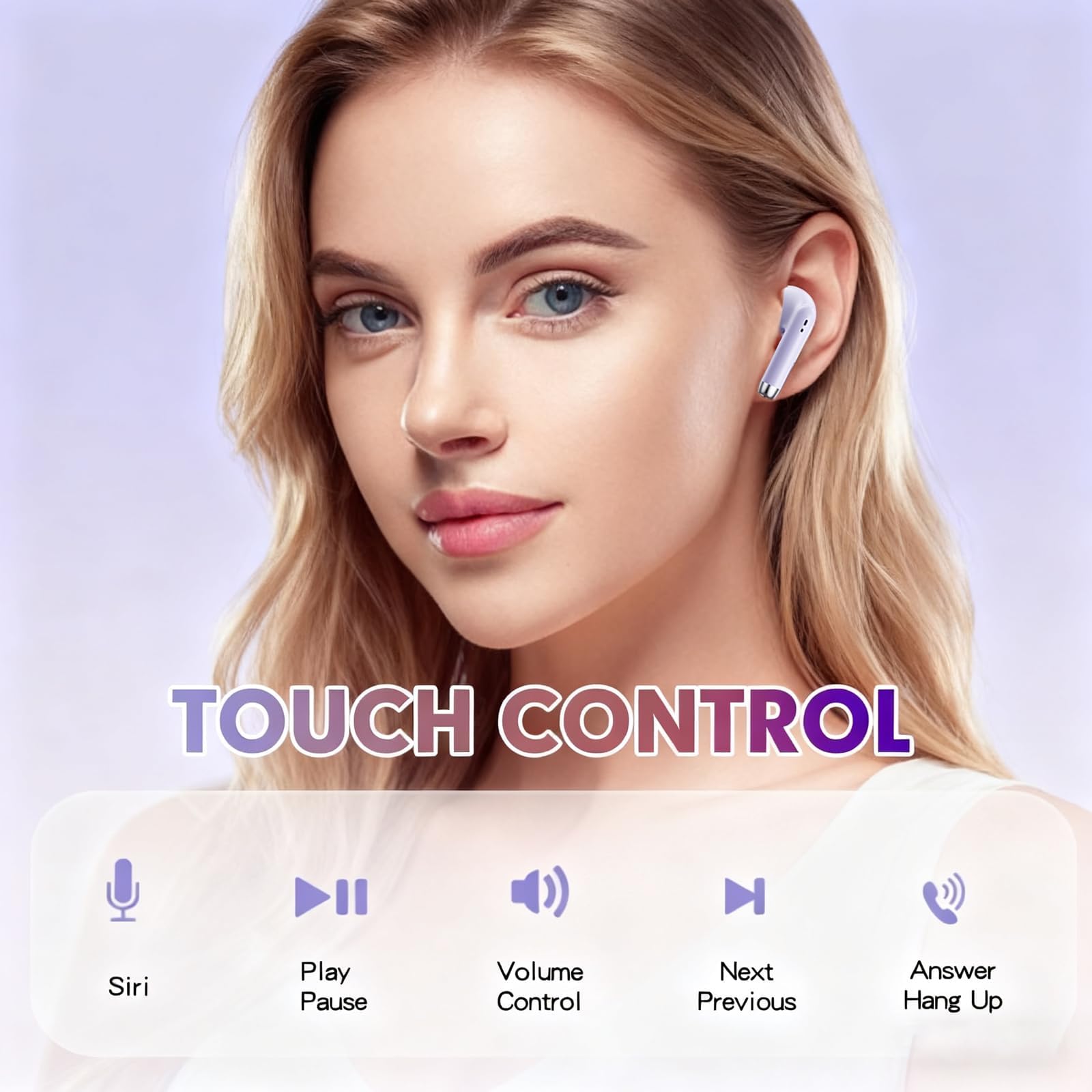 Xmenha Écouteurs sans Fil Bluetooth 5.3 avec Microphone, Réduction du Bruit, écouteurs Bluetooth HiFi Stéréo Son, écouteurs sans Fil TWS avec étui de Chargement pour iOS Android Violet