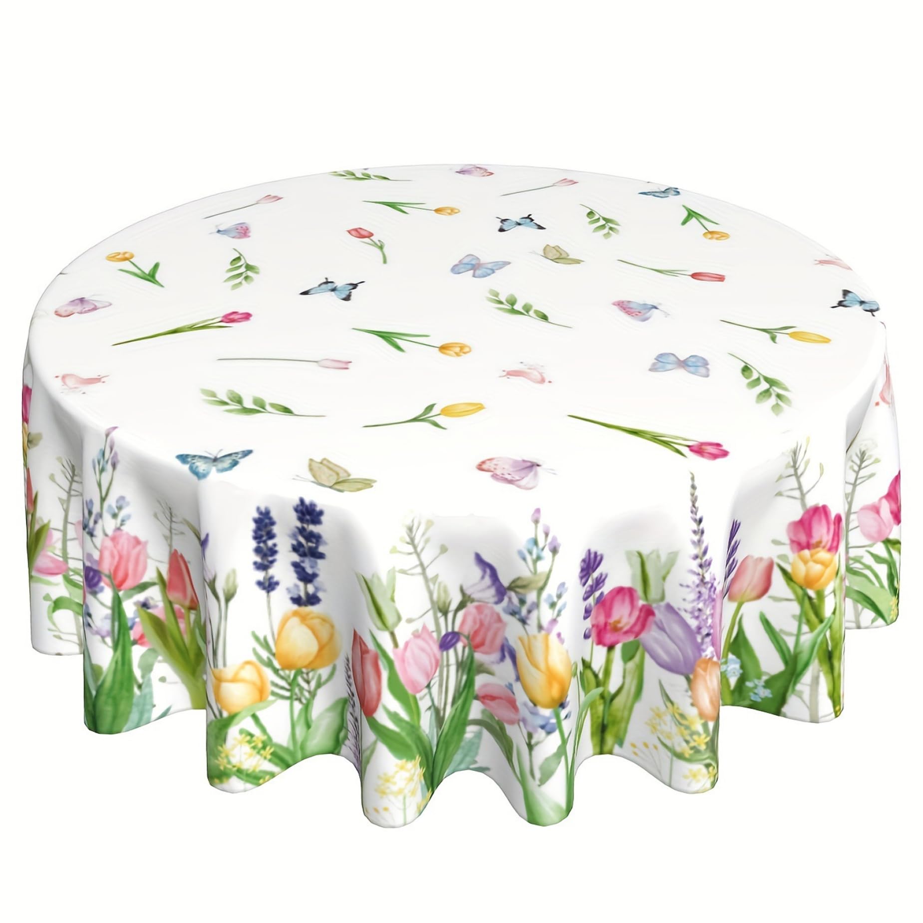 Nukinp Spring Tablecloth 70 Inch Round Floral Table Cloth, Spill-Resistant & Wrinkle-Resistant Easter Tablecloth for Dining Tables, Party, Picnic