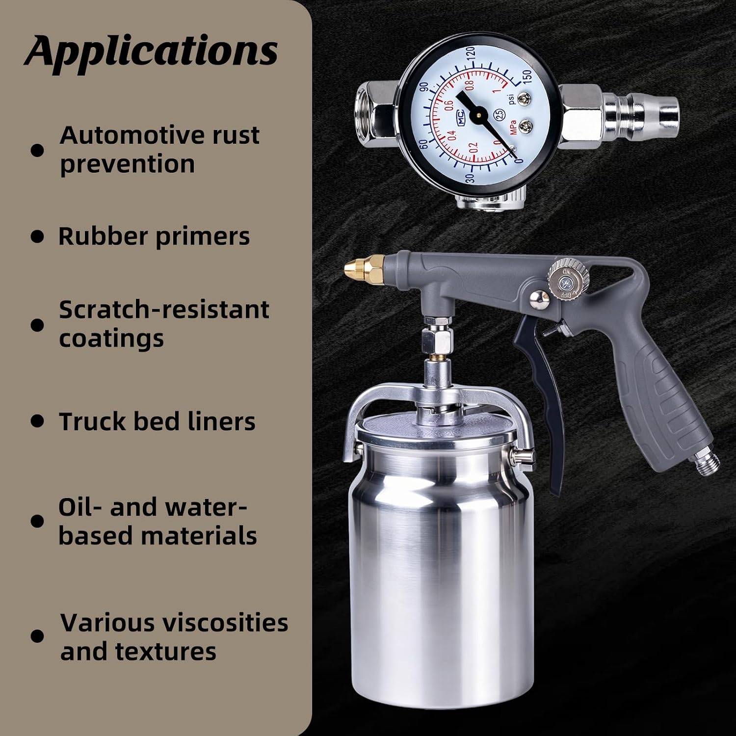 GS Undercoating Spray Gun Kit - Versatile Undercoating Gun for Vehicles, Truck Bed Liner, Rubberized Rust Proofing, Includes Suction Feed Cup & 360° Spray Hose