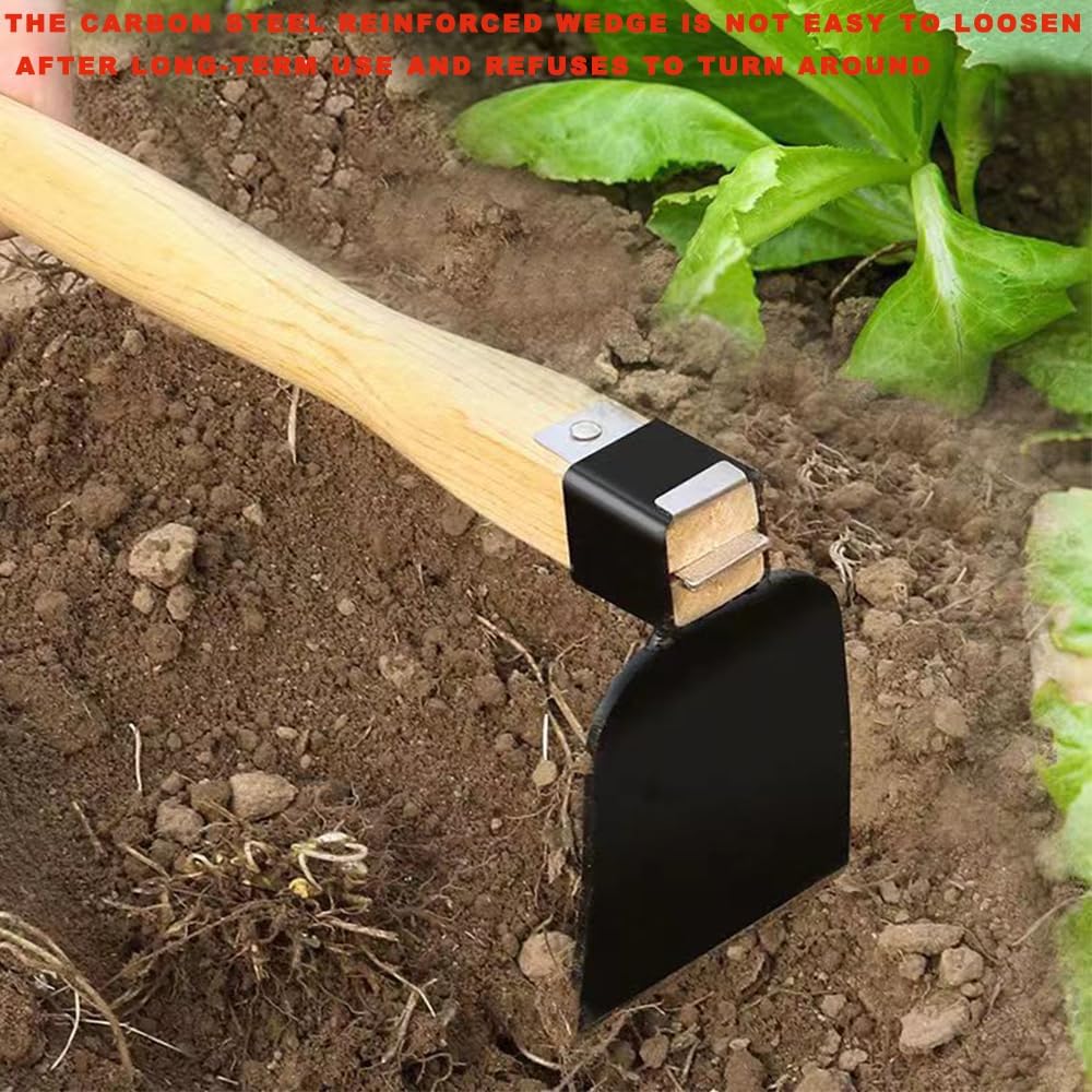 Carbon Steel Narrow Hoe, Handheld Garden Tool with Solid Wood Handle, for Transplanting, Digging, Planting, Loosening Soil, Dig Soil, Camping