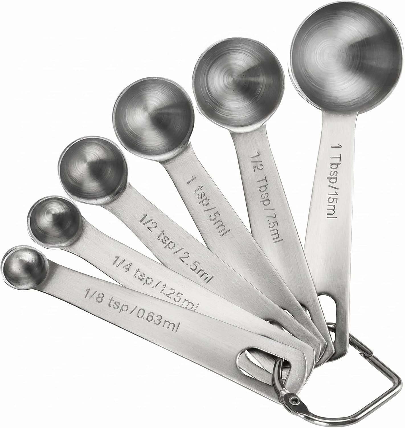 Stainless steel measuring spoons set, equipped with small spoons in both metric and imperial units, 6-piece set, suitable for measuring dry and wet powdered ingredients (6, 15, Milliliters)