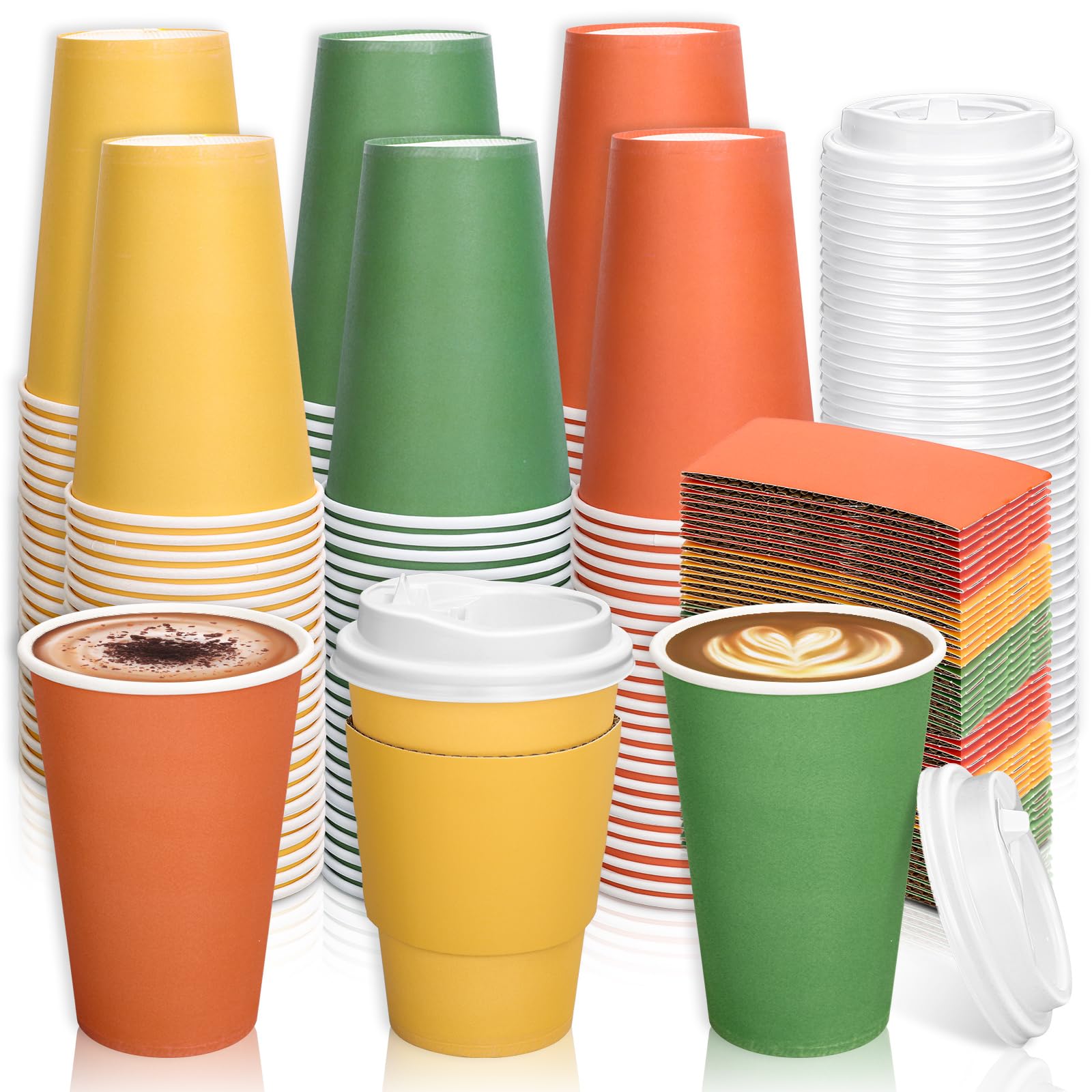 Tasses à café jetables d'automne Whaline avec manchons de protection et couvercles orange