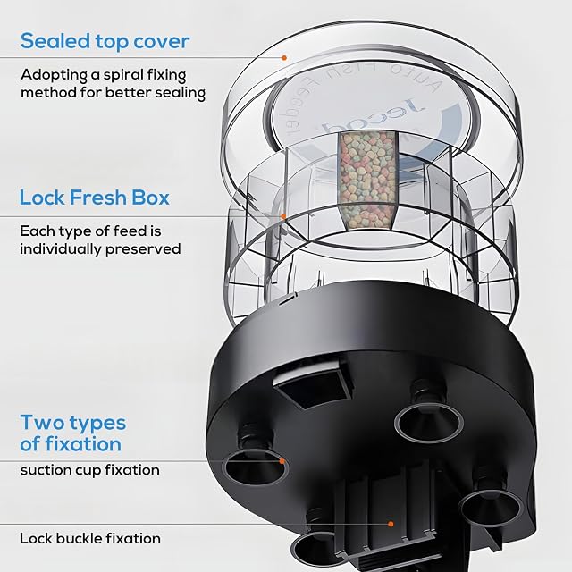 Foto 5 de 7 de Comedero automático para acuario, comedero automático para acuario con temporizador, 140 ml