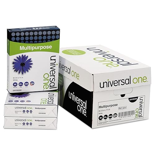 Universal 95200 Papel multiusos, brillo 98, 20 libras, 8-1/2 x 11, blanco brillante, 5000 shts/ctn