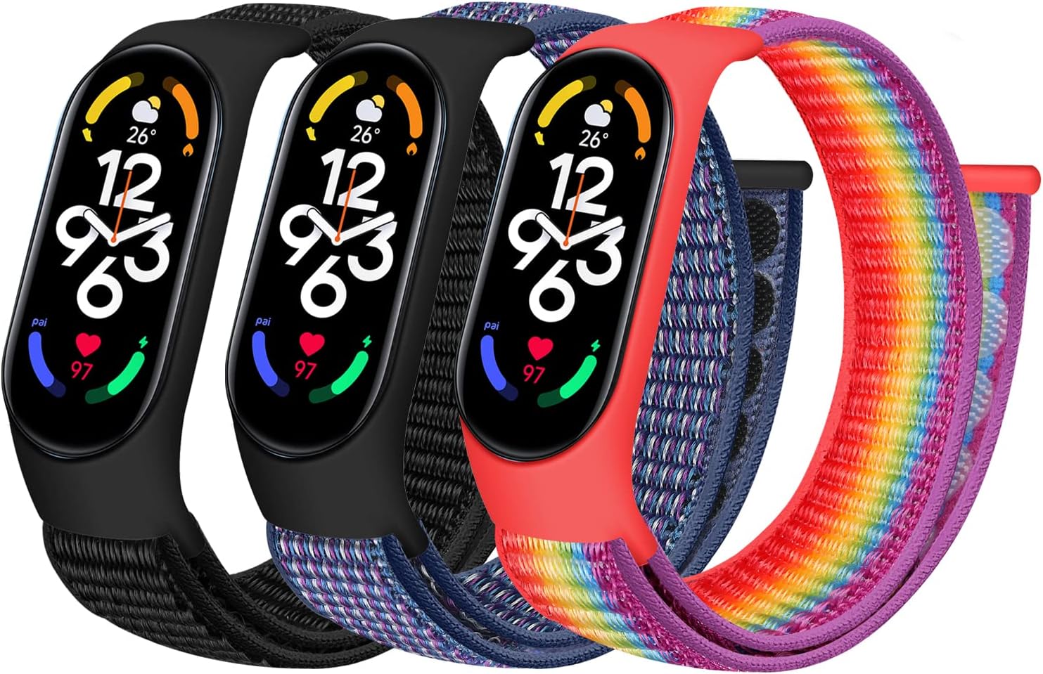 Nylon Band Compatible with Xiaomi Mi Band 7/6/5/4/3, Soft Adjustable Sport Loop Wristband Replacement Strap for Women & Men