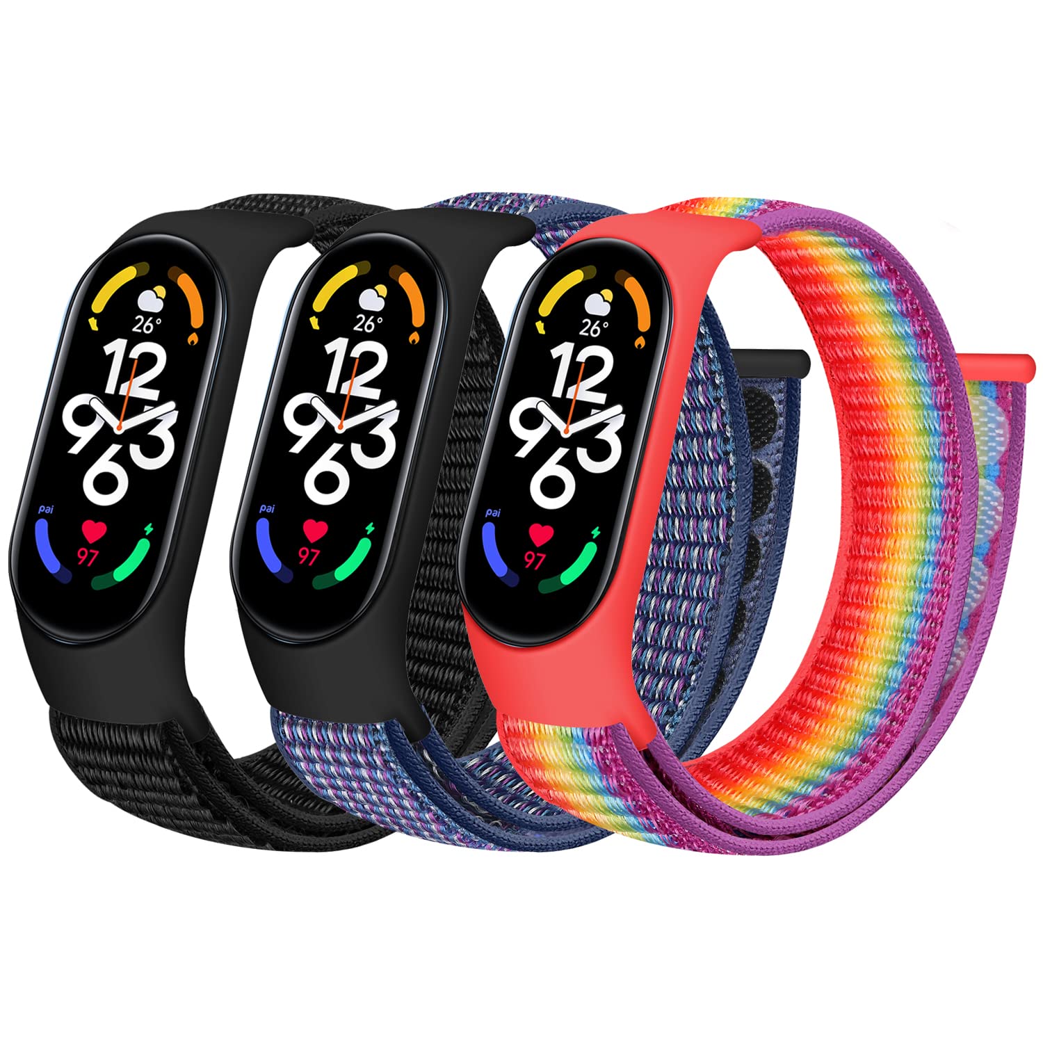 Nylon Band Compatible with Xiaomi Mi Band 7/6/5/4/3, Soft Adjustable Sport Loop Wristband Replacement Strap for Women & Men