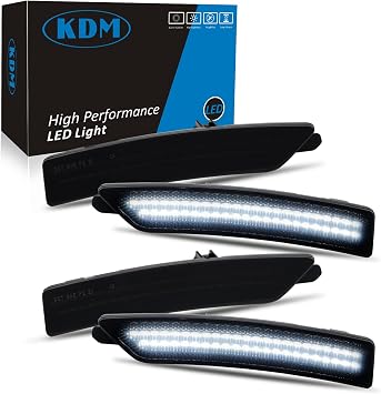 KDM LED Smoked Lens Fender Side Marker Reflectors Lights Dual Rows Bright White, Compatible for 2024-Up Ford Mustang Gen7/S650,Assembly Front & Rear Side Bumper Marker Lights,Pack of 4