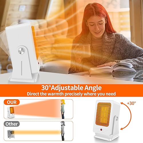 Miniatura 3 de Calentadores de espacio portátiles para uso en interiores, calentador de escritorio con calentamiento rápido PTC 2s de 900 W, diseño de ángulo
