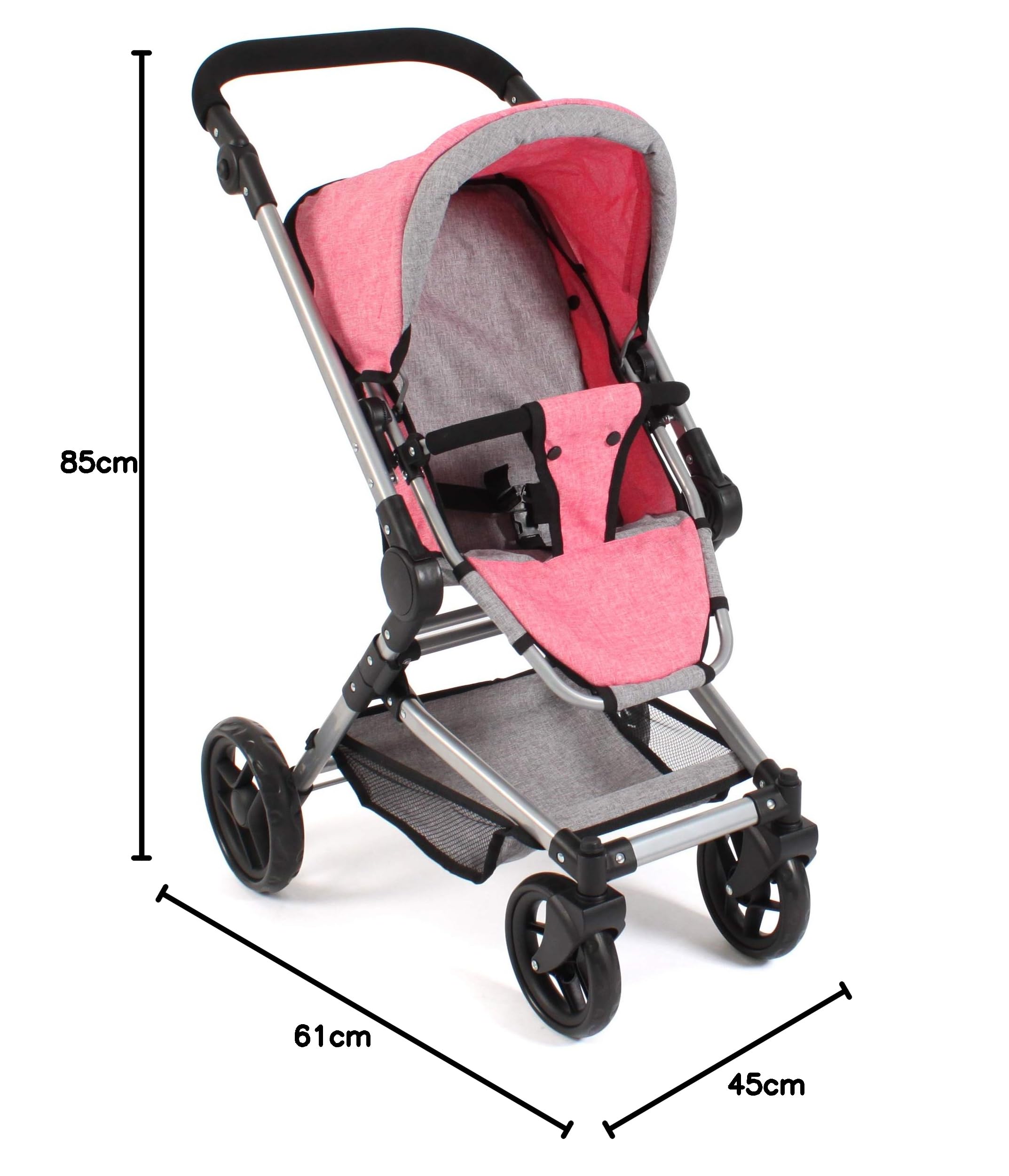 Bayer Chic 2000 Poussette pour poupée Fides, Ensemble 3 en 1 composé d'une nacelle, d'un siège Sport et d'un siège Auto, Gris et Rose chiné
