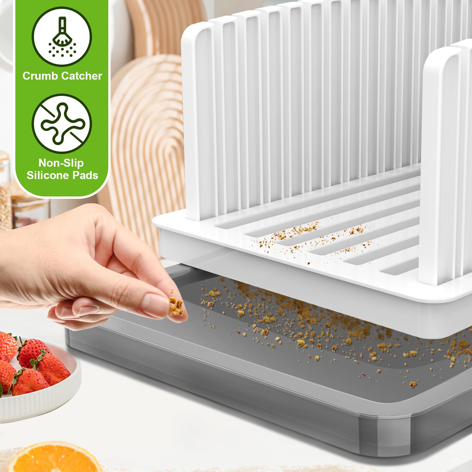 HHXRISE Affettatrice per pane fatto in casa, guida manuale regolabile con vassoio, pieghevole, in plastica, per pane rotondo, baguette, panini