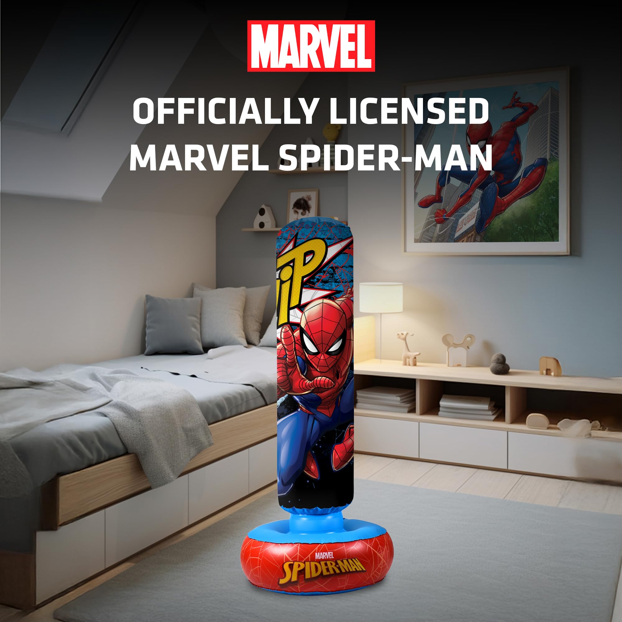 Hy-Pro Bolsa de Boxeo Inflable con Guantes de Boxeo con Licencia Oficial de Spiderman, Bolsa de Boxeo para niños, Juguetes y Regalos de Spiderman, 5+
