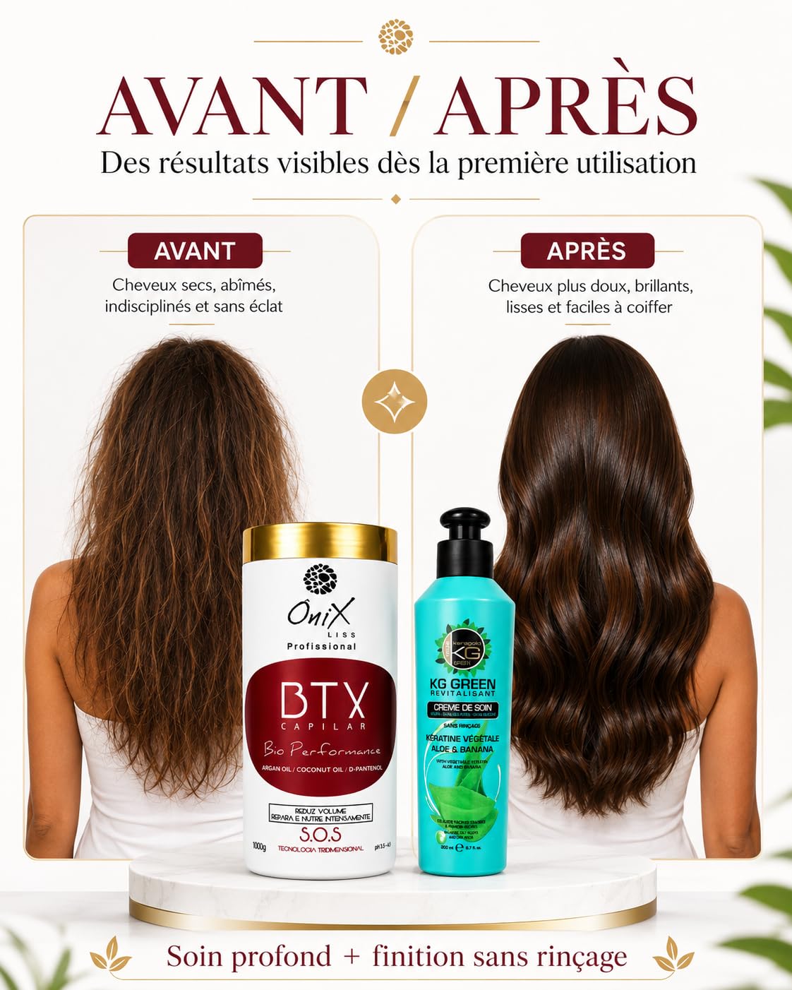 OniX Liss BTX Capilar Bio Performance 1000g – Btx Capillaire – Répare, Nourrit & Réduit les Frisottis – creme de Soin sans rincage Keragold Offert (Aléatoire)