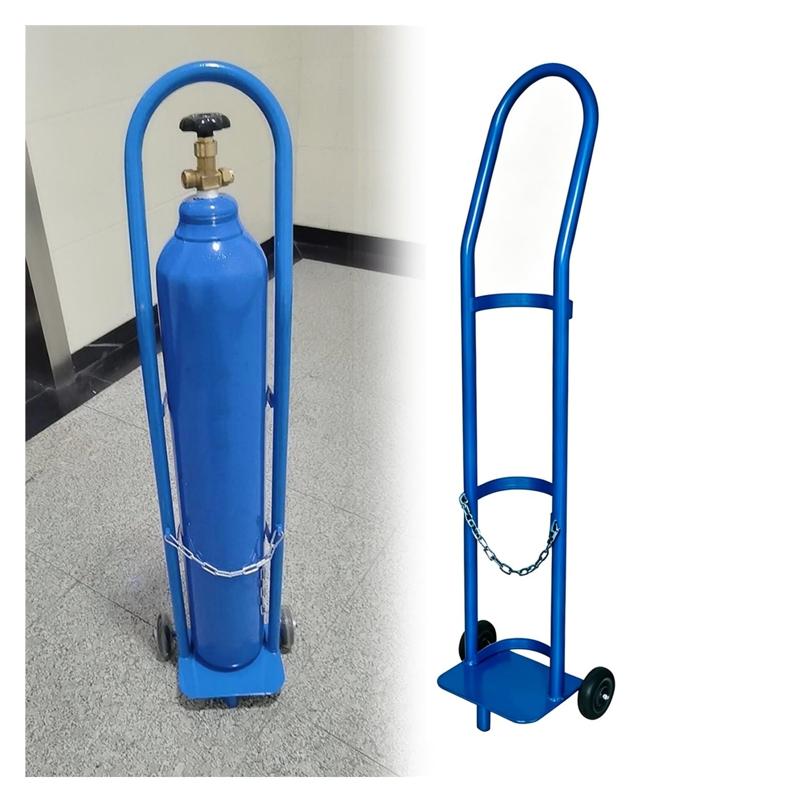 Generico Carrello Portatile per bombole di Ossigeno, Robusto Carrello in Acciaio con 2 Ruote, Ideale per ospedali, cliniche, Case di Cura e fabbriche (Blu, Altezza 110 cm)