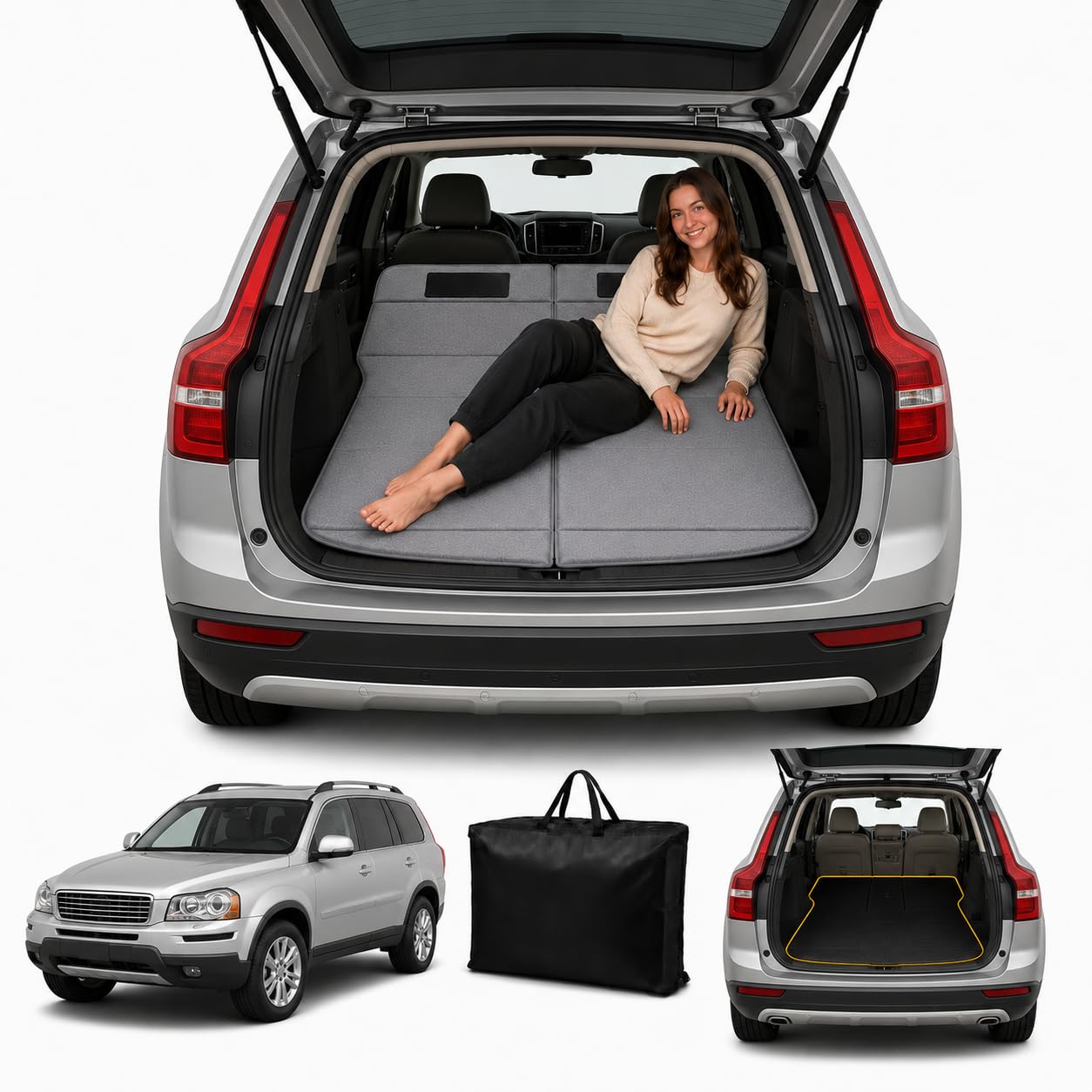 Car Mattress for 2018–2026 Volvo XC60, Upgraded Non-Inflatable Thickened Foam SUV Car Camping Mattress, Foldable Trunk Sleeping Pad Car Bed Mattress for Road Trips Camping Travel