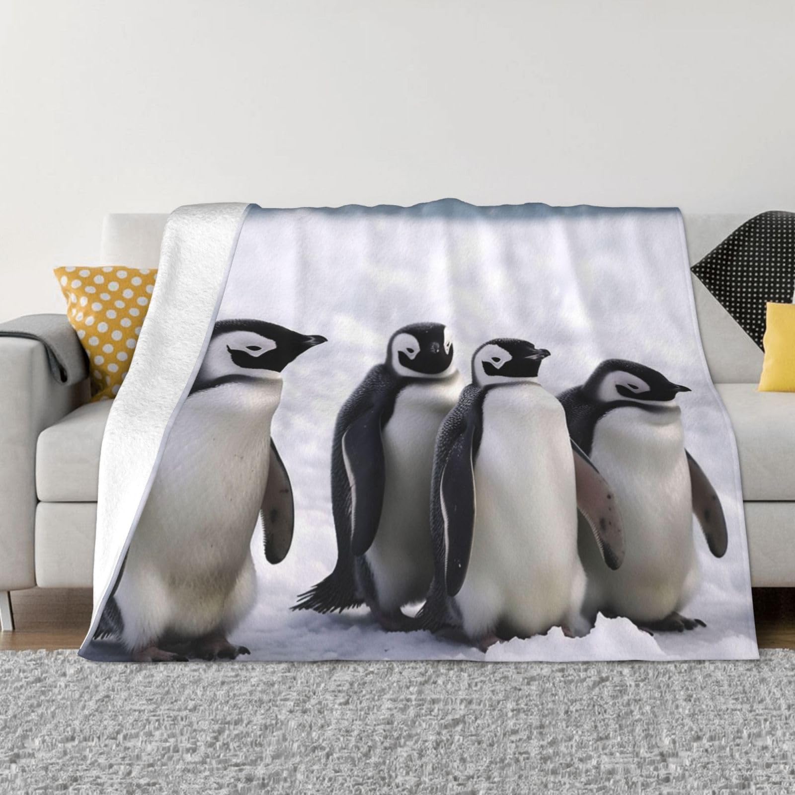 Couverture pour canapé pingouins grand plaid doudou pour soirées cocooning en famille
