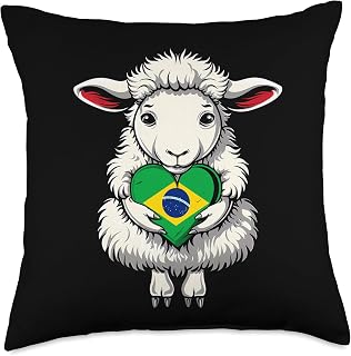 Brazil Cute Sheep Heart Brazilian Roots Brasilian Pride Throw Pillow