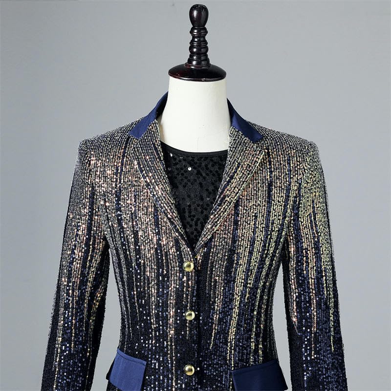 Blazer à paillettes bleu dégradé homme, veste de soirée revers cranté - 4