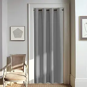 NICETOWN Blackout Silver Grey Doorway Curtain - Solid Thermal Insulated Grommet Room Darkening Privacy Window Drape Sound Dampening for Bedroom/Living Room (W46 x L80, 1 Panel)